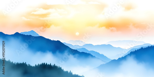 mist, fog, haze, cloud, clouds, mountain, mountains, hill, hills, valley, landscape, scenery, nature, sky, atmosphere, dreamy, soft, calm, peaceful, serene, morning, sunrise, dawn, light, shadow, dept
