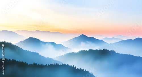 fog, mist, haze, cloud, clouds, mountain, mountains, hill, hills, valley, landscape, scenery, nature, sky, atmosphere, dreamy, soft, calm, peaceful, serene, morning, sunrise, dawn, light, shadow, dept