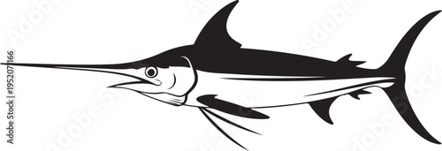 Vector swordfish icon, black and white illustration