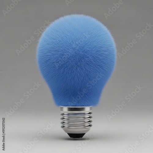 A blue fuzzy light bulb on a gray background