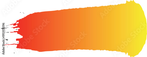 the image depicts a gradient brush stroke transitioning from vibrant red-orange on the left to bright yellow on the right. The irregular, textured edge on the left resembles brush bristles, while the 
