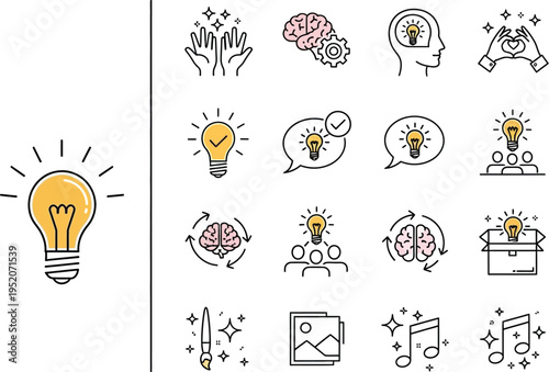 Collection of creative thinking and new idea concept vector icons