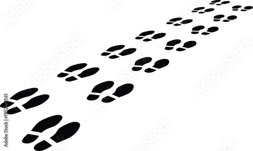 Black and white vector graphic illustrating footprints receding into the distance