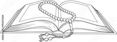 Vector illustration of open book with prayer beads
