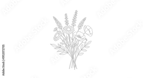 Bouquet of wildflowers and greenery stems.