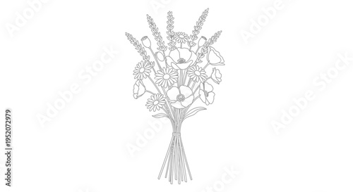 Bouquet of flowers tied together.