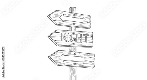 Wooden Directional Sign Post Illustration.
