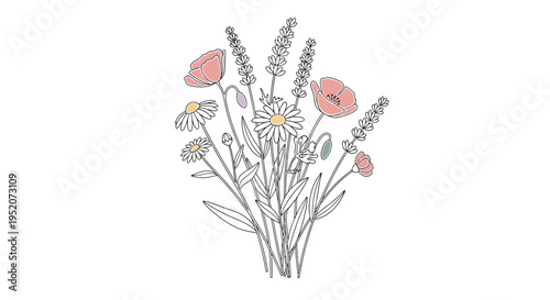 Colorful bouquet of flowers illustration.