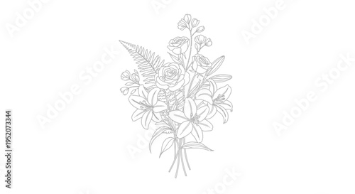 Bouquet of Flowers with Leaves Illustration.