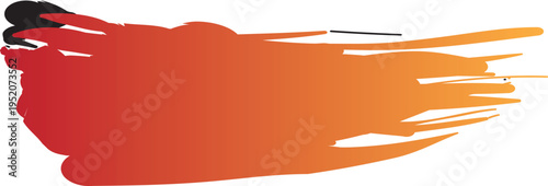 There is a wide brush stroke that transitions from dark red to bright orange.