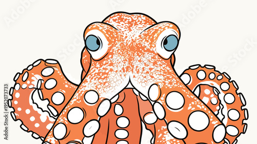 Bright orange octopus swimming in clear water during the day with visible suction cups and large expressive eyes