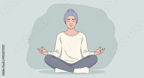 Serene Woman Meditating in Lotus Pose, Practicing Mindfulness and Inner Peace in Calm Environment