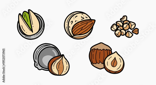 Various types of nuts, artistically displayed, showcasing their diverse textures and colors