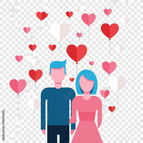 Couple with hearts floating above them