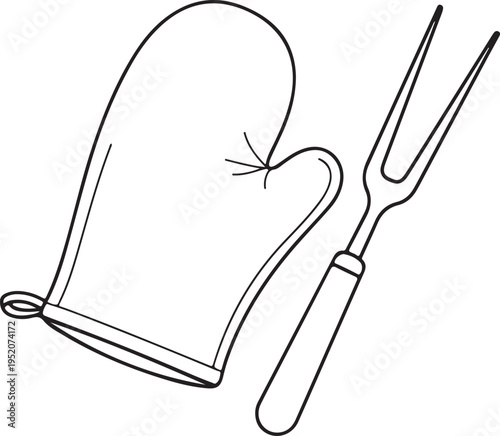 Vector illustration of oven mitt and fork