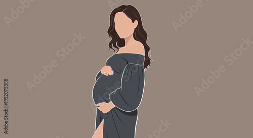 Minimalist Illustration of a Pregnant Woman in an Elegant Dress, Faceless Motherhood Concept Art for Maternity and Family Healthcare