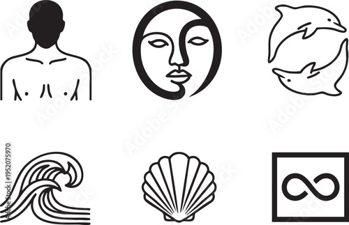 Set of mystic esoteric astrological symbols and icons in clean line art style
