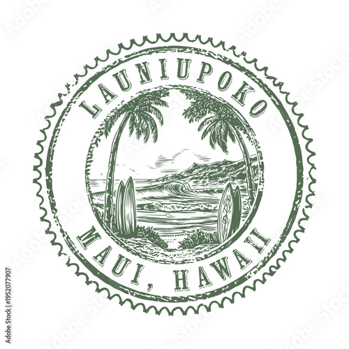 American Postmark from Launiupoko Maui featuring Tropical Surf and Classic Island design.
