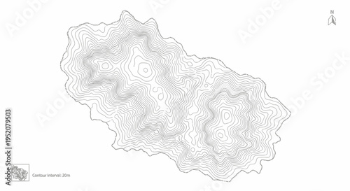 Detailed topographic map illustration with abstract contour lines depicting varied elevation for geographic data and landform analysis.