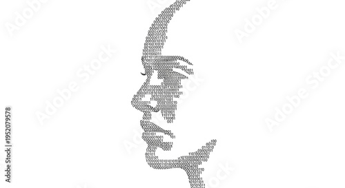 Digital pixelated human face profile. Abstract geometric silhouette of a head made of small squares, technology concept.