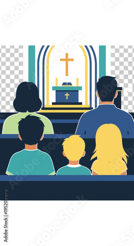 Family attending a religious service in a church.