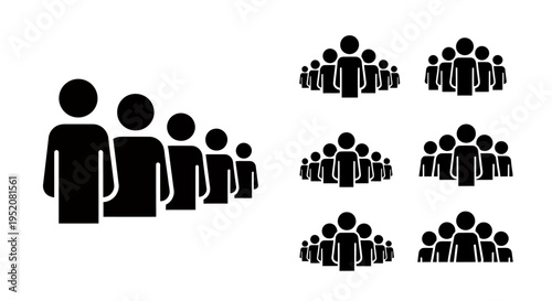 Group of People Silhouettes in Various Sizes Representing a Crowd and Community.