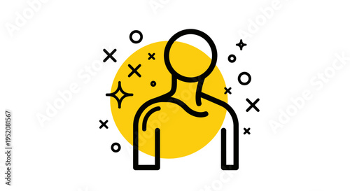 Stylized Yellow Figure Illustration with Halo and Glow Emitting Positive Vibe.