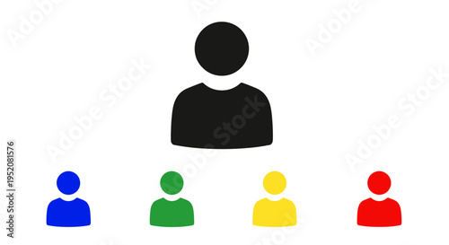 Abstract group of diverse human silhouettes in different colors representing community and hierarchy.