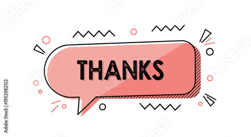 Pink speech bubble with thanks text.