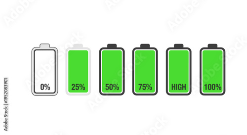 Battery power level indicator icons.