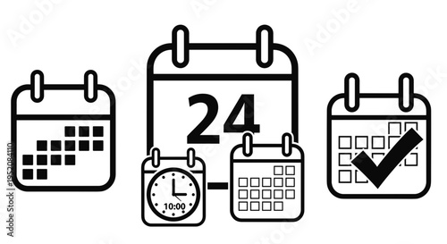 Calendar icons with clock and checkmark.