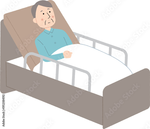 介護ベッドに横になっている高齢男性