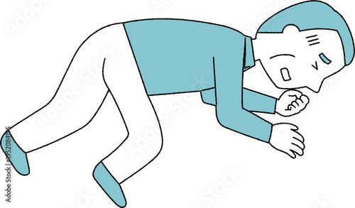 苦しそうに倒れている高齢男性単色
