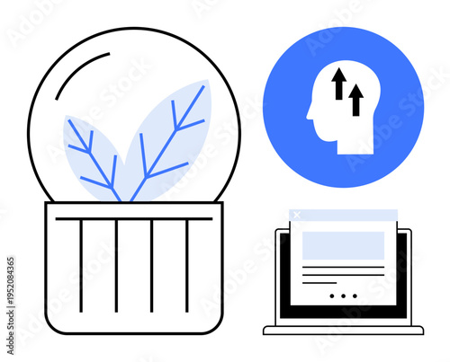 Sustainable technology. Sustainable green growth by a plant, eco-friendly tech. Sustainable human innovation and its role in advancing technology. For eco-tech, startups, education, innovation