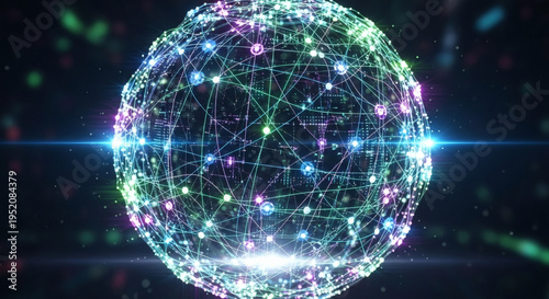Abstract representation of a futuristic global network sphere, illustrating interconnected data points and digital communication pathways within a technological ecosystem