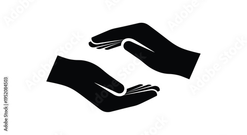 Minimalist graphic design featuring two silhouettes of human hands in a welcoming and supportive posture, symbolizing protection, care, or assistance.