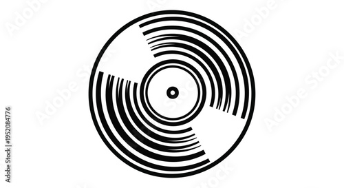 Abstract minimalist vector graphic design featuring an optical illusion of a broken or segmented vinyl record disc on white