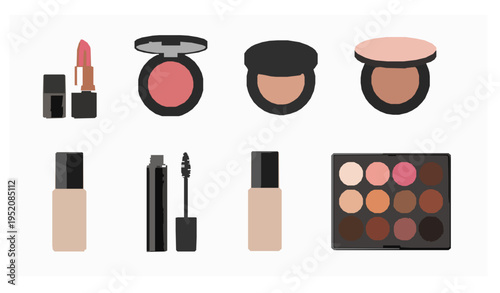 Realistic cosmetics vector set with lipstick blush and beauty products isolated on white background