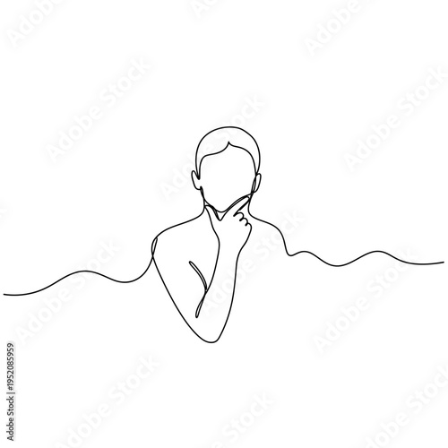 Continuous line drawing of a thinking man contemplation and idea concept minimalist one line art