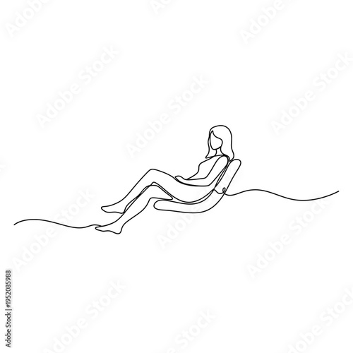 Continuous line drawing of a woman relaxing in a reclining lounge chair