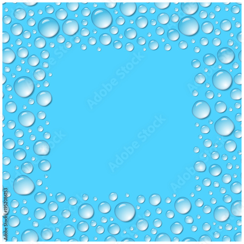 水滴に囲まれた正方形フレーム背景 ブルーの雫コピースペース ベクター