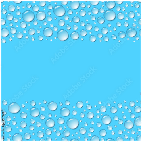 上下に水滴の正方形フレーム背景 ブルーの雫テンプレート ベクター