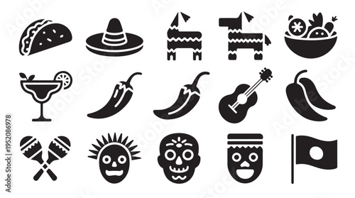 Traditional mexico heritage elements collection featuring food music and carnival accessories