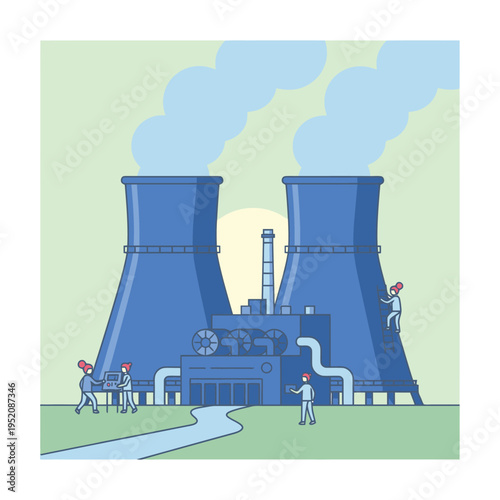 Nuclear Power Plant Cooling Towers and Industrial Facility.