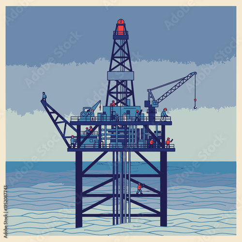 Offshore oil rig platform in the ocean industrial structure.