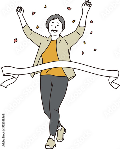 バンザイをして大喜びするシニア女性のイラスト素材