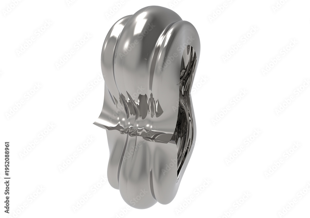 Fototapeta premium Futuristic Abstract Chrome Metal 3D Form with Mirror Finish and Dynamic Fluid Lines on Black