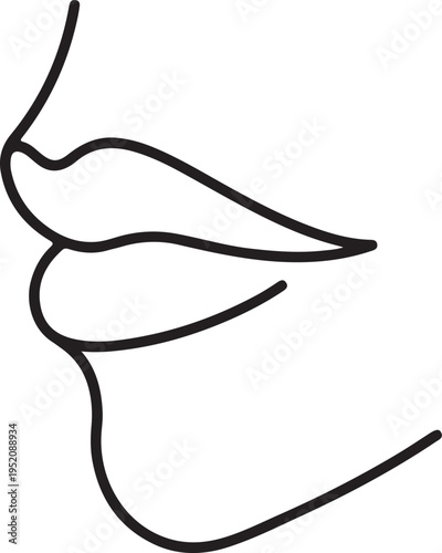 Minimalist continuous line drawing of a female mouth and chin in a simple black and white style