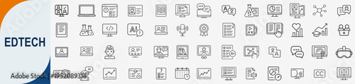 online education and edtech icons set, minimal thin line vector design