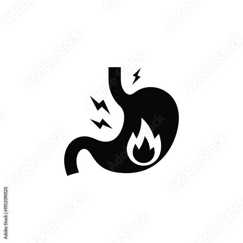 Stomach ache icon depicting pain fire and discomfort within the abdomen
